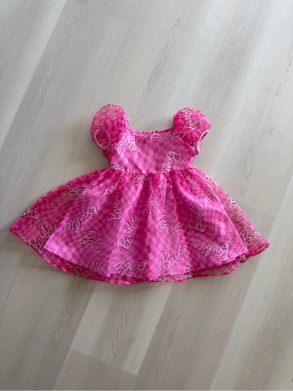Toddler Girl Pink Barbie Logo Puff Sleeve Dress